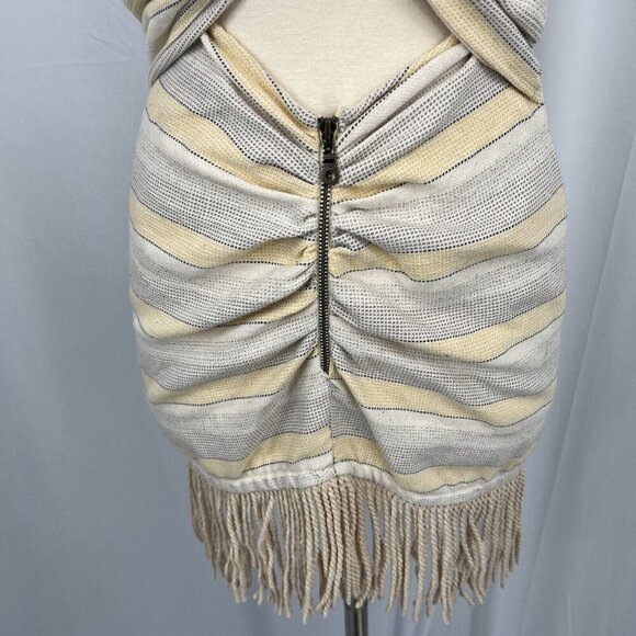 NWT Just Bee Queen Charlie Mini Skirt XS Yellow Striped Fringed Sarong - Picture 3 of 11